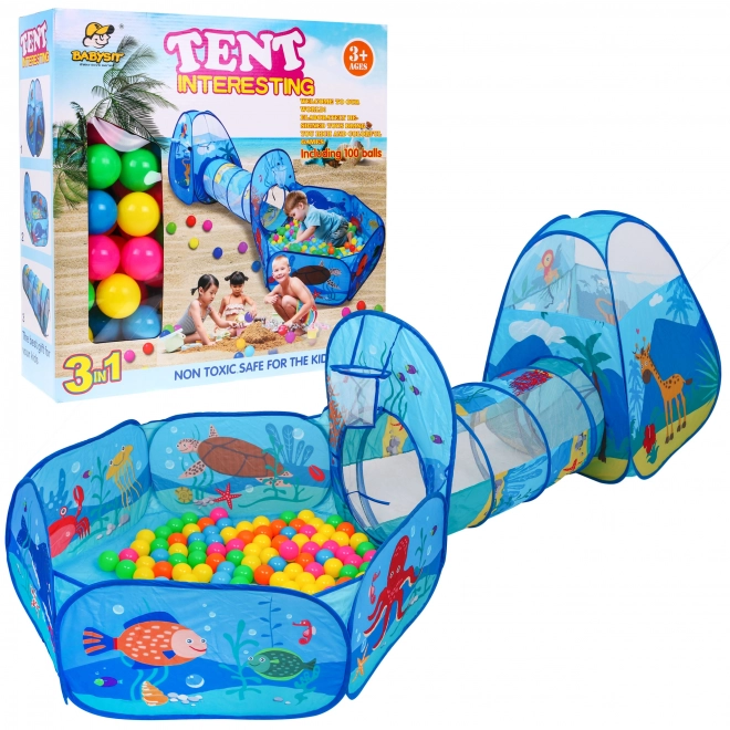 Area giochi 3 in 1 per bambini 3+ Tenda con tunnel e piscina con palline