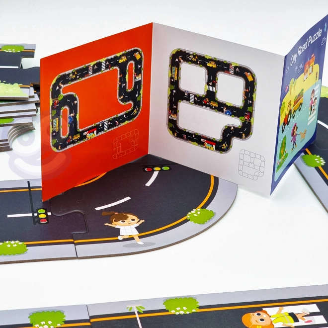 Puzzle Autostrada Tooky Toy con Veicoli e Segnali Stradali