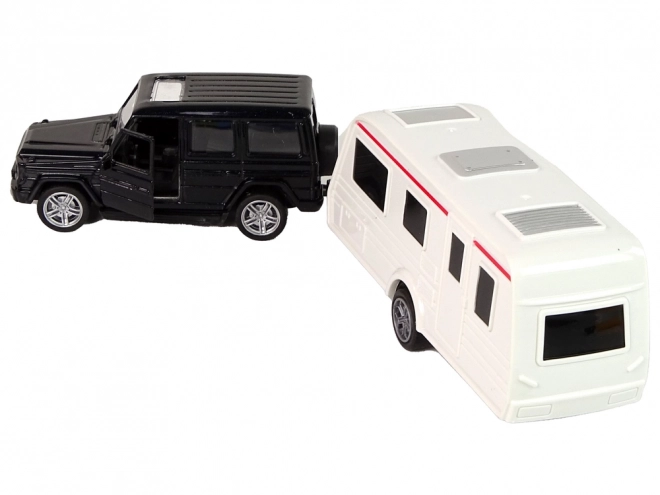 Set veicoli Jeep nero camper con elementi in metallo