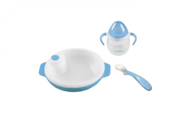 Set pasto termico con cucchiaio in silicone e tazza Pastel Blue