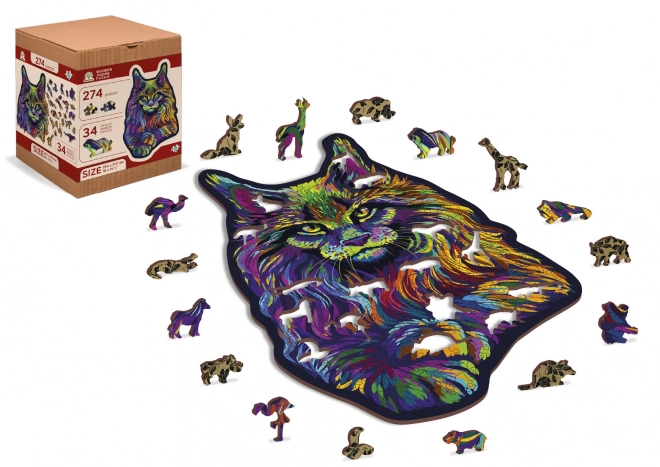 Puzzle in legno Gatto selvaggio arcobaleno