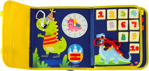 Tavola sensoriale manipolativa Montessori con tema di dinosauro blu