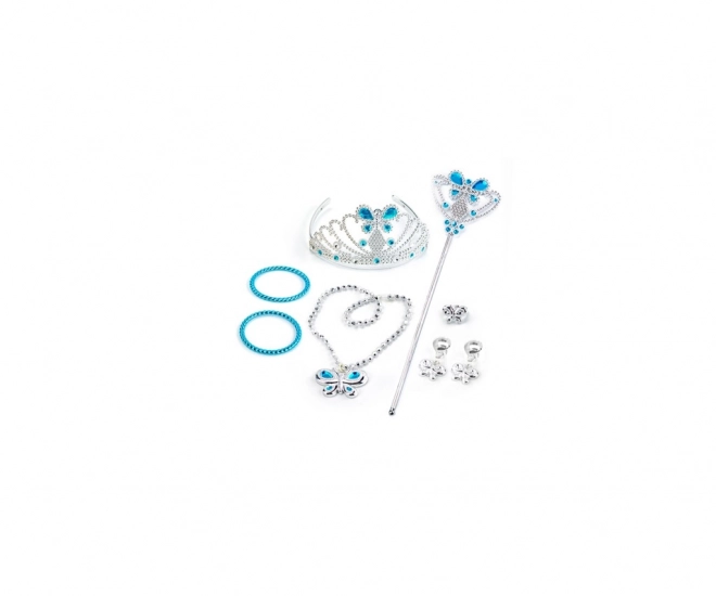 Set da principessa con braccialetti, corona e orecchini blu