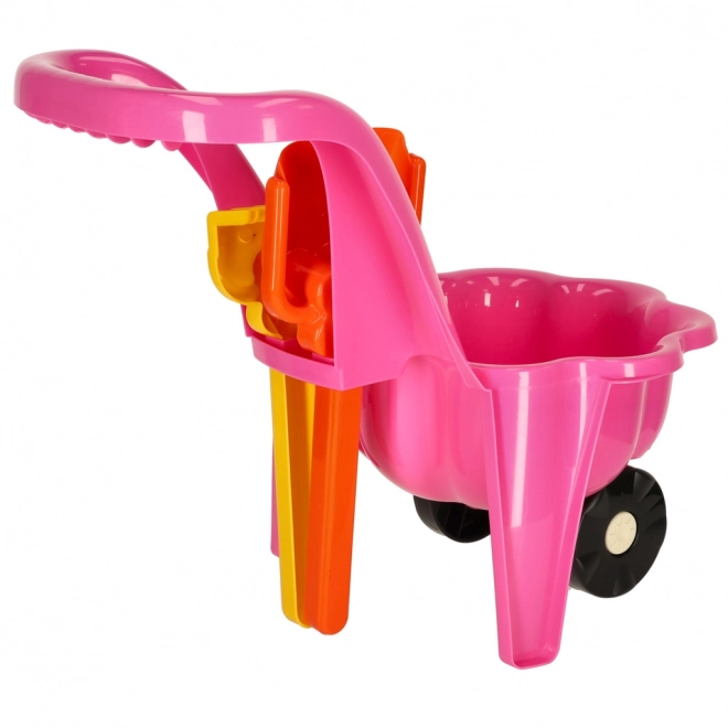 Carriola rosa per bambini con set da giardino margherita