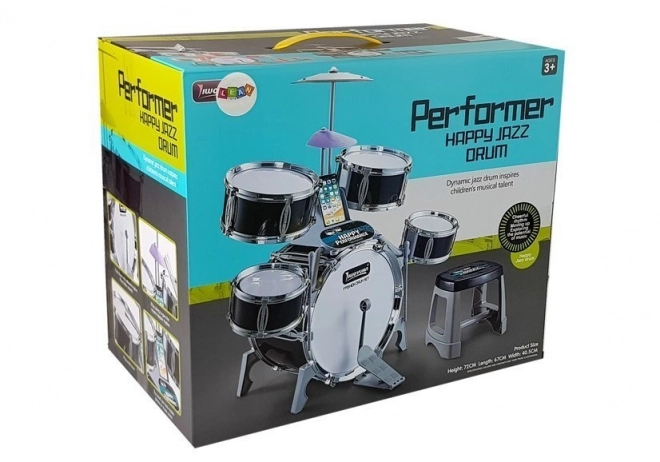 Set percussione per bambini con sgabello e piatti nero