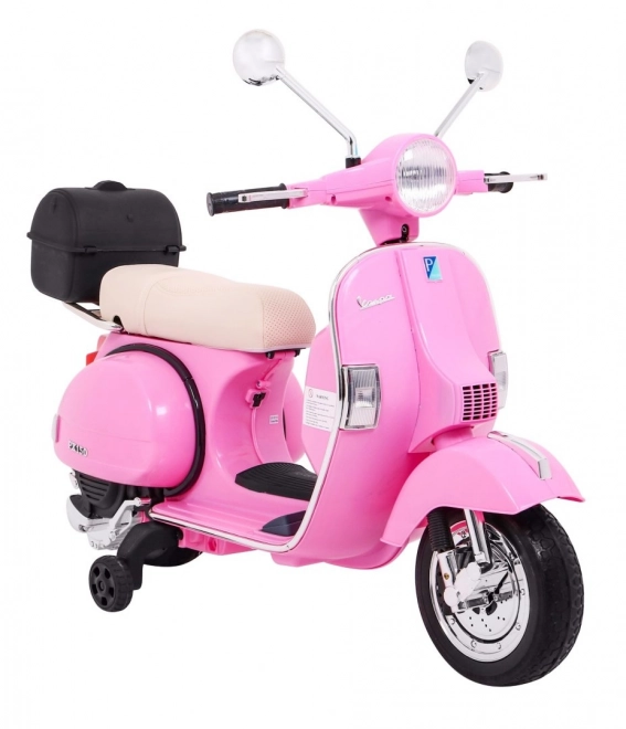 vespa elettrica per bambini rosa con ruote ausiliarie e audio