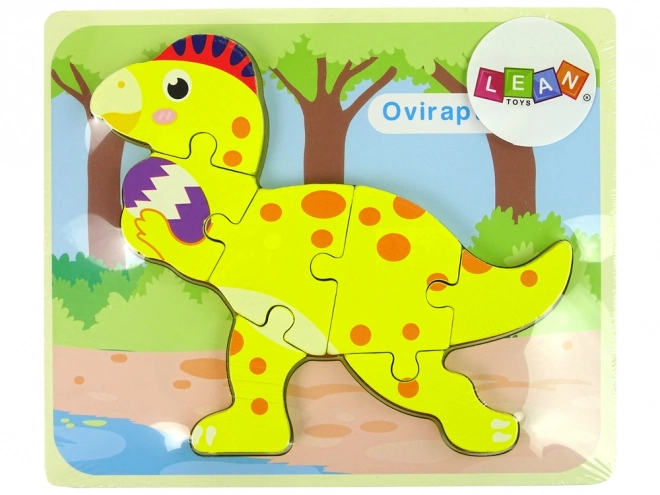 Puzzle di legno dinosauro Stegosaurus e Oviraptor gialli