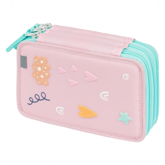 Astuccio scolastico a tre scomparti Arcobaleno rosa