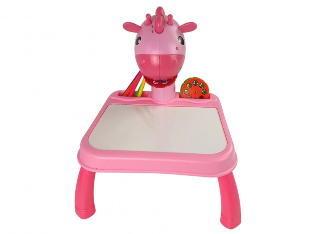 Tavolo con proiettore e accessori per disegno Dinozaur rosa