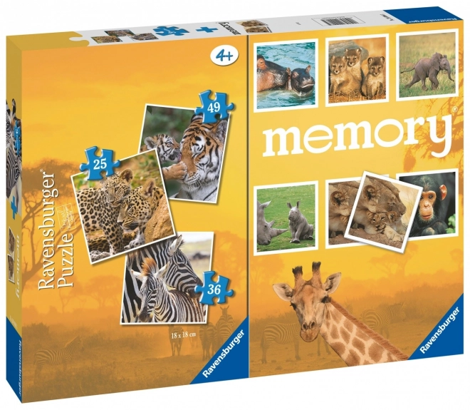 Puzzle 3 in 1 Animali selvatici Memory