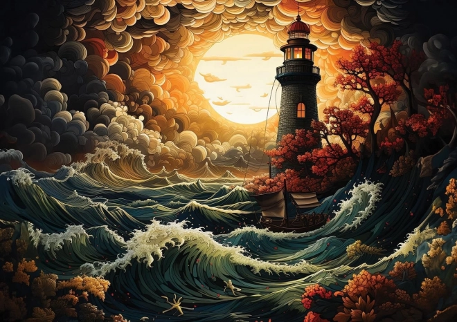 Puzzle Faro nella tempesta 1500 pezzi