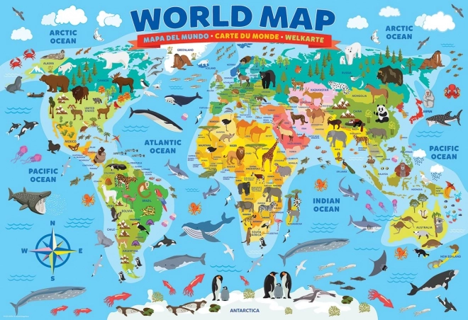 Puzzle Mappa Illustrata del Mondo 100 Pezzi