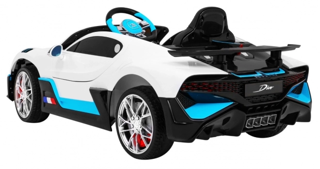 Bugatti Divo Macchinina a batteria per bambini bianca + telecomando + EVA + avvio lento + LED MP3
