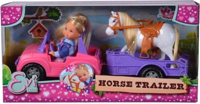 bambola Evi Love con jeep e rimorchio per cavallo