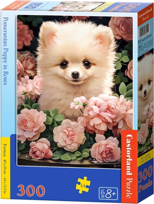 Puzzle cucciolo di Pomerania tra le rose 60 pezzi