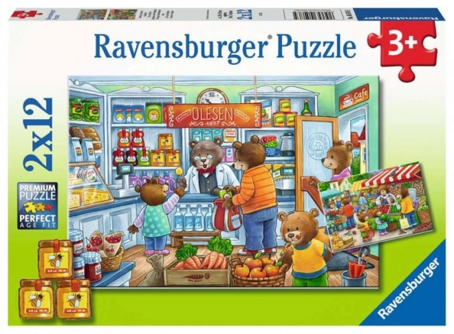 Puzzle Orsetti a Fare Shopping RAVENSBURGER - 2x12 Pezzi