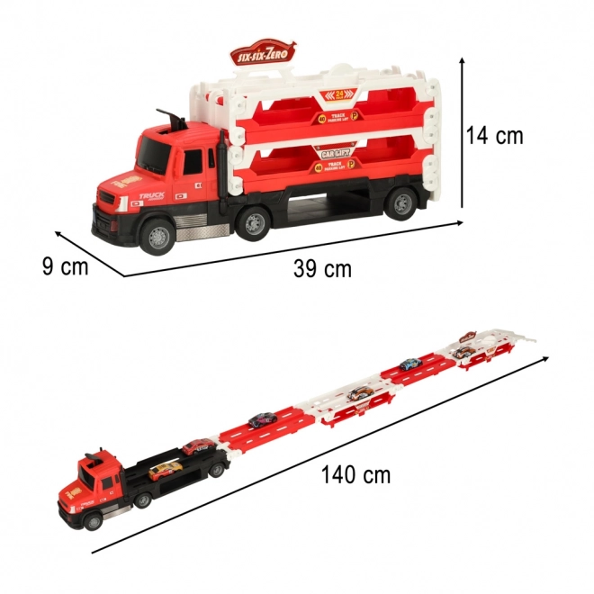 Grande trasportatore auto giocattolo rosso con 6 macchinine