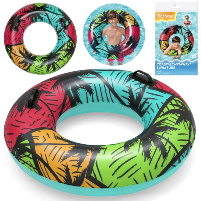 Ciambella da Nuoto con Maniglie 91 cm - Motivi Onde e Palme – A