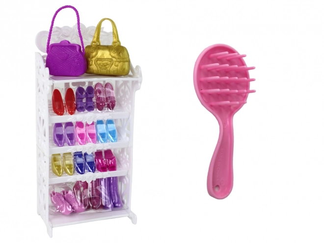 Bambola bambina Capelli biondi lunghi Armadio Scarpe Abiti Accessori Rosa