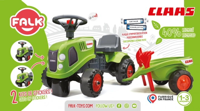 Odrážedlo Baby Claas con rimorchio e attrezzi