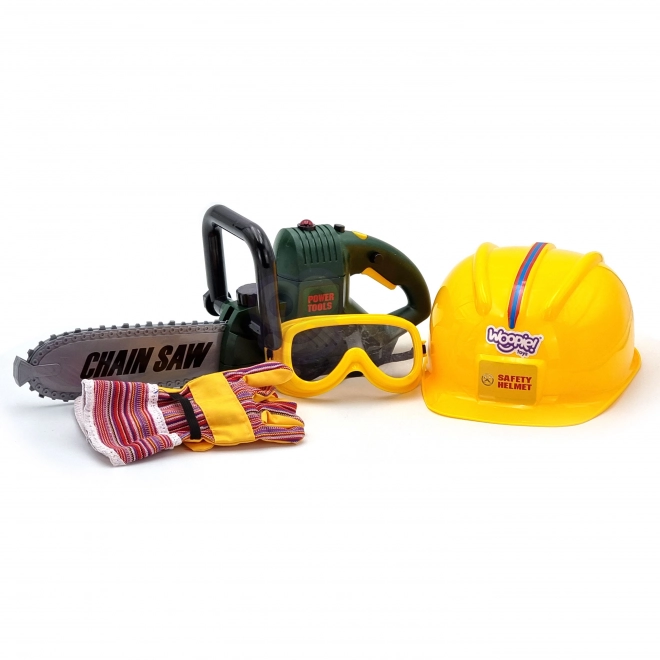 Grande set sega a catena con casco, occhiali e guanti Woopie