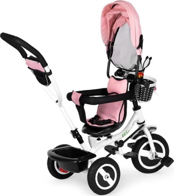 Triciclo con tettuccio rotante e ruote robuste rosa Ecotoys