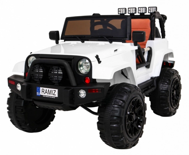 Jeep bianco fuoristrada per bambini a batteria + telecomando + luci e suoni