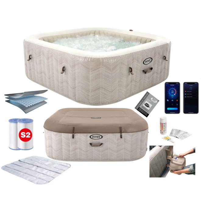 Vasca idromassaggio gonfiabile con design quadrato per 6 persone 196x71 cm con accessori premium di INTEX