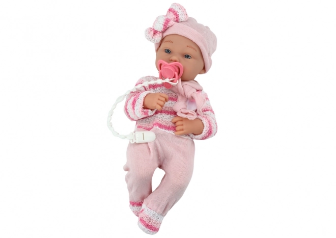 Bambola neonato maglione a righe con cappellino e sciarpa rosa