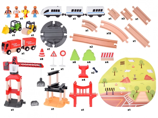 Set gioco di legno per bambini con treno e gru