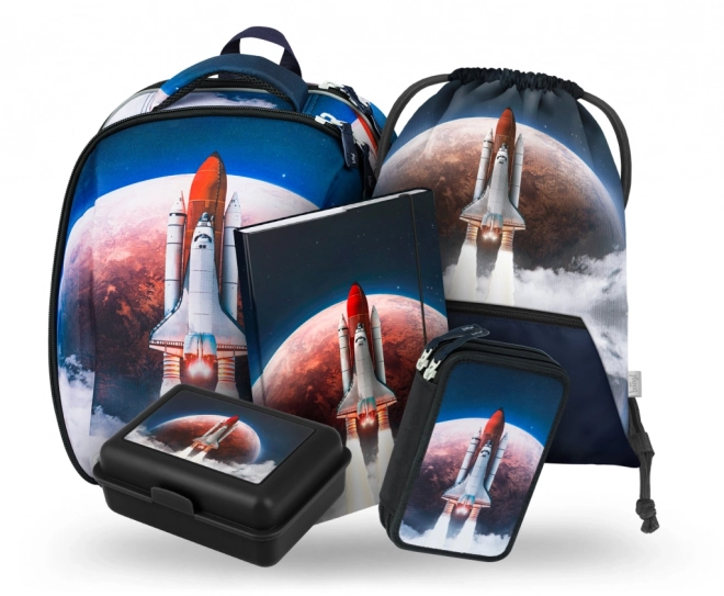 Set 5 pezzi Shelly Space Shuttle: zaino, astuccio, sacca, cartellina, scatola