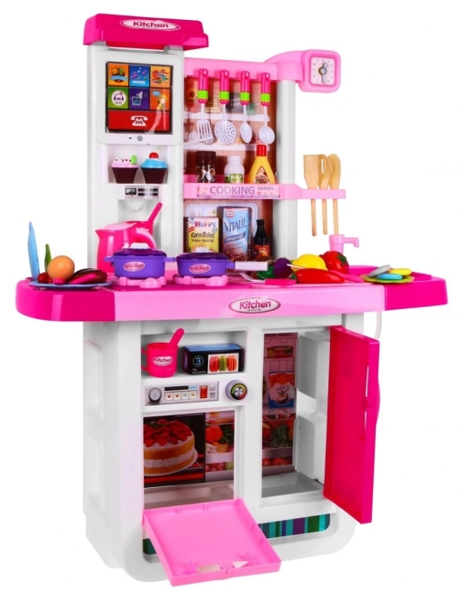 Grande cucina interattiva blu per bambini 3+ con fornelli, rubinetto e pannello audio – rosa