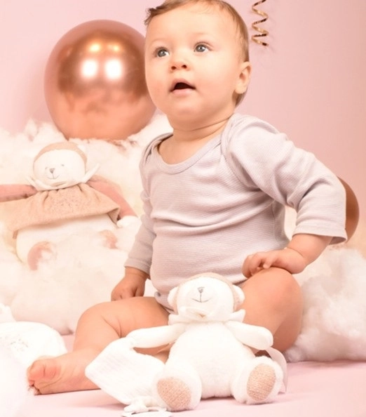 Set regalo Orsetto polare in peluche Doudou con anello 30 cm rosa