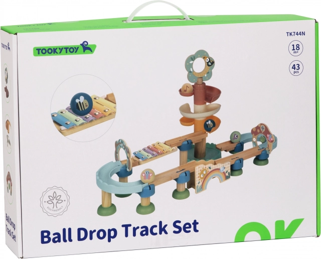 Pista di biglie in legno con xilofono Tooky Toy 44 pezzi