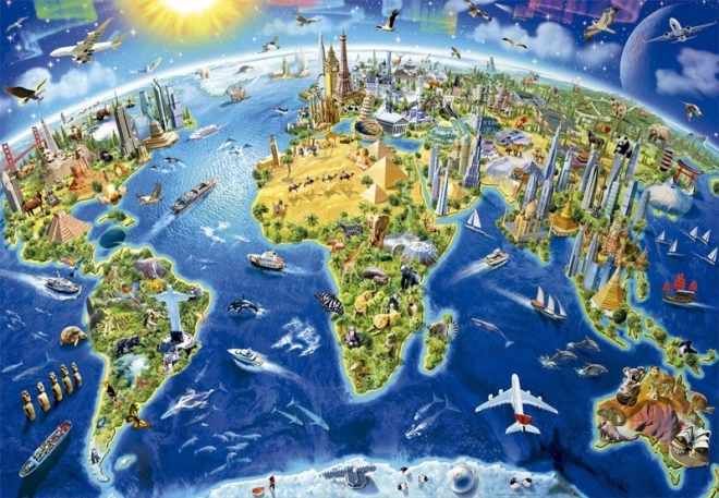 Puzzle Mappa del Mondo con Monumenti 2000 Pezzi