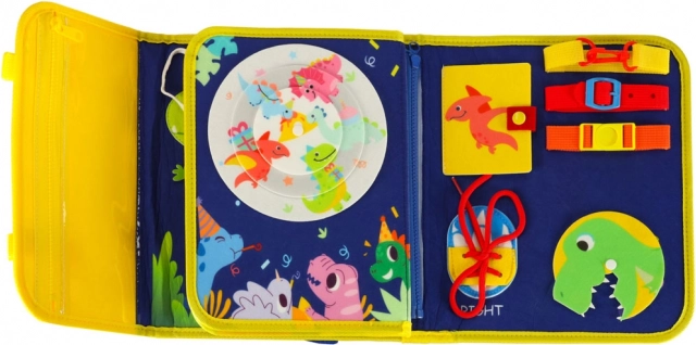 Tavola sensoriale manipolativa Montessori con tema di dinosauro blu