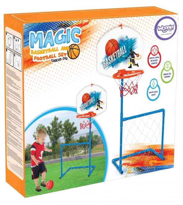 Set sportivo 2 in 1 basket e porta calcio con palla