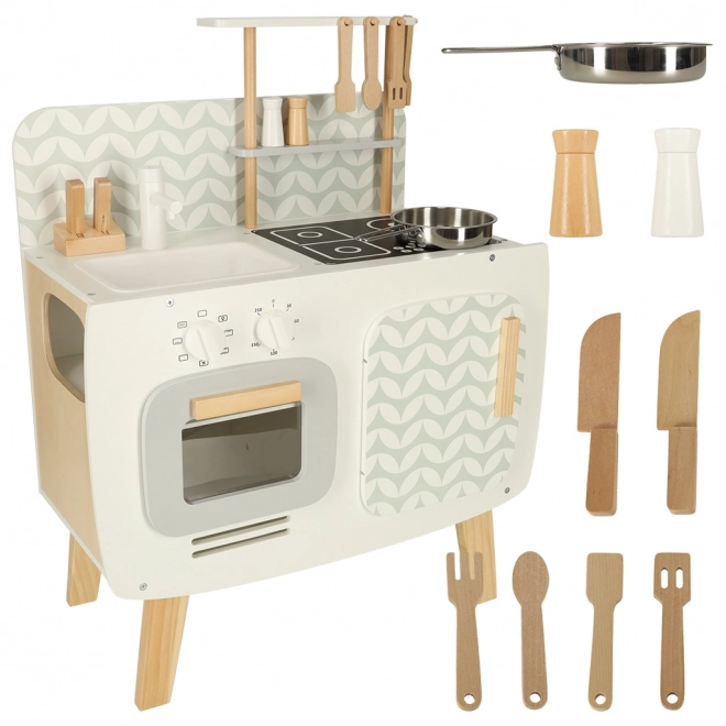 Cucina in legno per bambini stile retrò con accessori