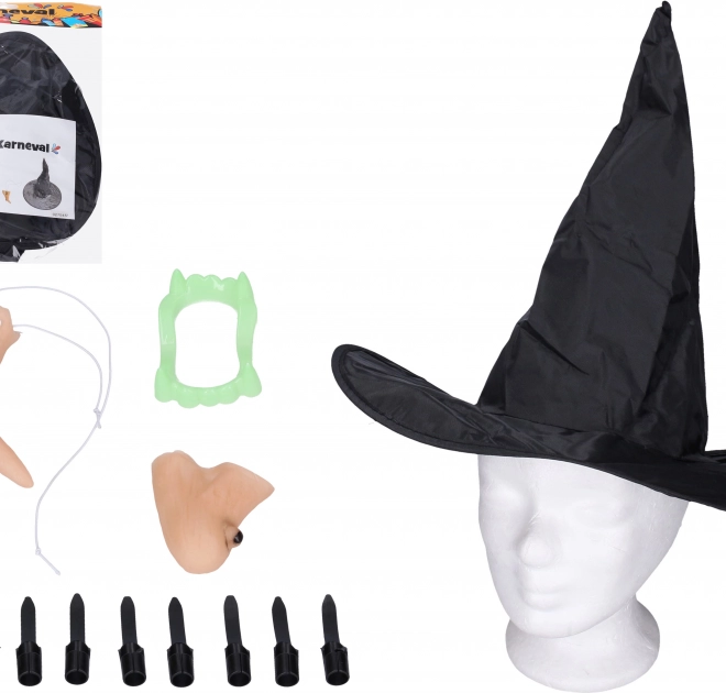 Set di carnevale - strega (naso, mento, dita, cappello e denti)