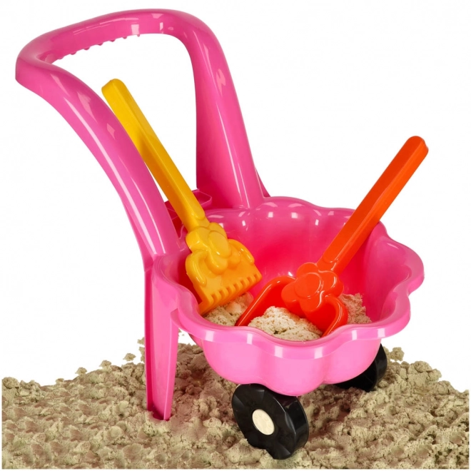 Carriola rosa per bambini con set da giardino margherita