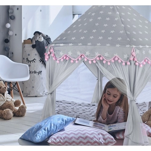 Grande tenda gioco per bambini grigia e rosa