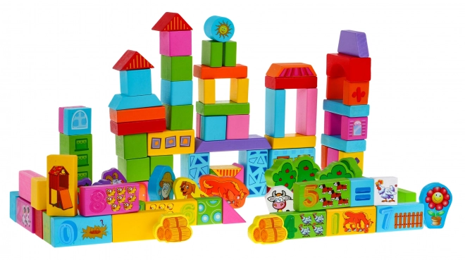 Set di Blocchi in Legno Fattoria per Bambini 3+ Gioco di Costruzione 100 Pezzi