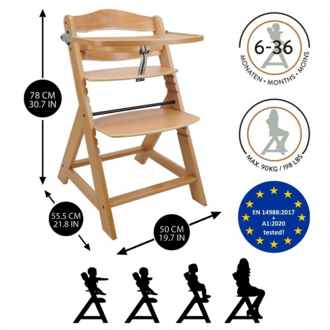 Sedia da pranzo in legno evolutiva con vassoio