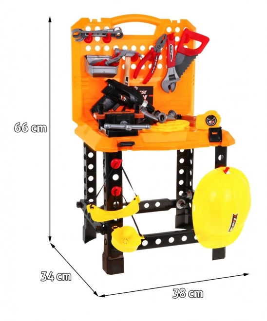 Set da Costruzione 3 in 1 per Bambini 3+ con 100 Pezzi, Valigetta, Banco da Lavoro e Costume da Costruttore