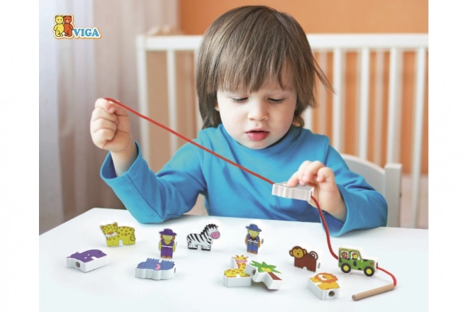 Gioco di infilatura e intreccio safari zoo VIGA in legno