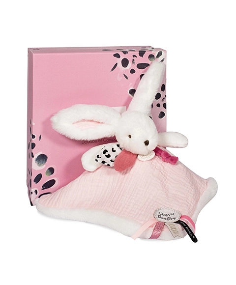 Coniglietto Doudou e Coperta Quadrata Rosa 25 cm