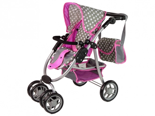 Passeggino Per Bambole 2 in 1 Rosa Stelle