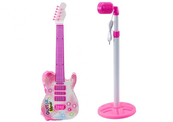 Set chitarra elettrica con supporto e microfono rosa