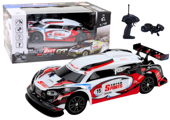 Auto da corsa RC 1:16 con ruote intercambiabili bianco-rosso