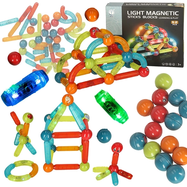 Blocchi Magnetici LED Luminosi per Bambini, 52 Pezzi